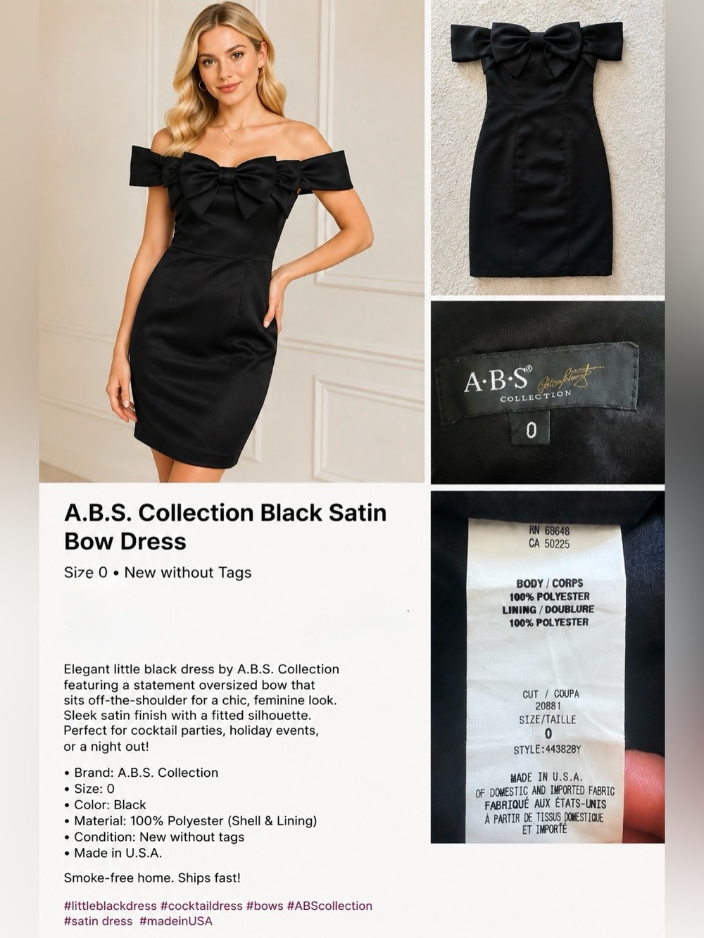 Black Bow-Shoulder Sheath Dress - Elegant Cocktail Dress. - Picture 2 of 7